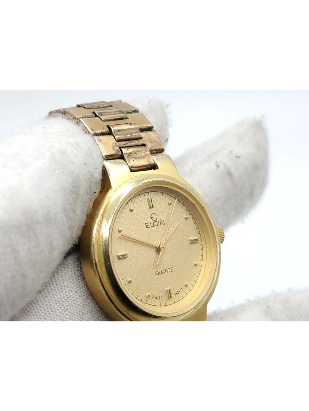 Vintage Elgin Quartz Womens Watch New Battery Gold Tone Adjustable Band 24mm